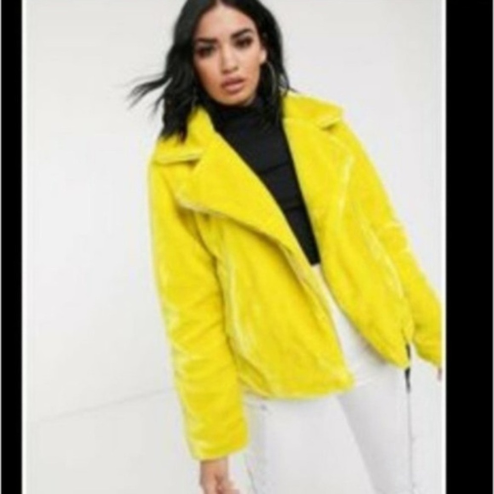 Juicy Couture Black Label bright yellow Faux Fur Jacket Size Large L